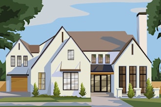 draw custom cartoon house and building illustrations for you