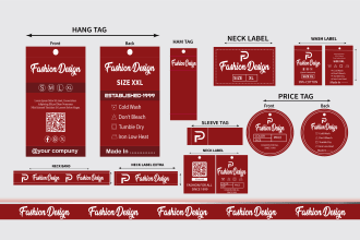 design clothing hang tag, neck and care label, price and swing tag,