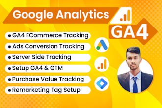 setup analytics 4, ga4 ecommerce tracking , server side tracking via GTM