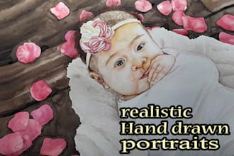 hand draw realistic watercolor portrait