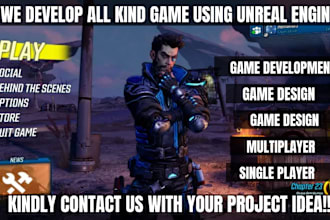 unreal engine game development, VR multiplayer game, PC, ar 2d, 3d shooting game