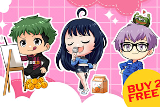 draw cute chibi character for anime pfp, chibi vtuber, pet and character art