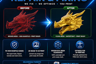 create fix repair 3d models stl obj 3mf for 3d printing from 2d image