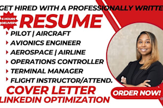 write a professional aerospace, aircraft, aviation, pilot, avionics resume cv