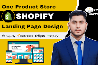 design shopify landing page, one product store, by pagefly, gempages, zipify