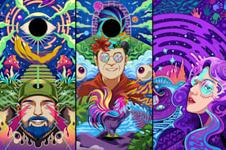 create illustration psychedelic, trippy with colorful theme