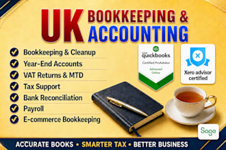 do UK bookkeeping, year end accounts, tax and vat returns