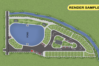 render site plan, campsite, golf club, real estate property