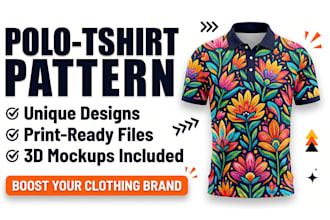 design seamless print patterns for golf polo t shirts and 3d mockups