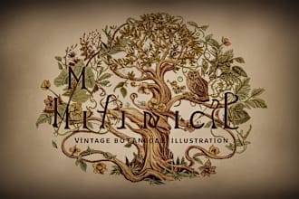 design vintage botanical, mystic, illustration logo