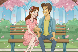 draw your couple portrait into disney style cartoon