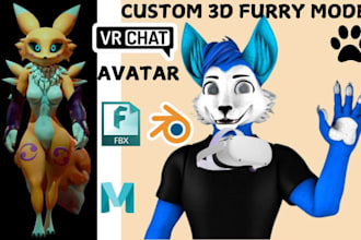 custom vrchat avatar 3d model furry avatar with fullbody rigged and well texture