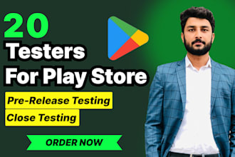 provide 12 testers or 20 testers for google play closed testing for 14 days