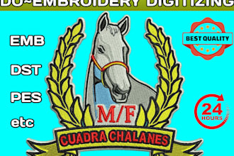 do embroidery digitizing design into dst pes jef file in 1 hour