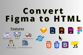 convert figma or PSD to responsive HTML CSS react