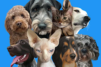 draw illustration animal pet cartoon potrait vector art in 24 hours