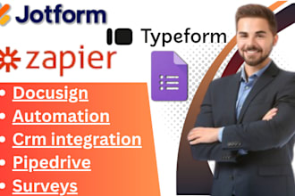 set calendly, zapier automation, jotform, pipedrive crm zapier integration