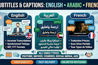 create subtitles and captions in english french arabic