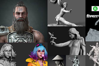 design 3dmodel, character sculpture for 3d printing, game and rendering