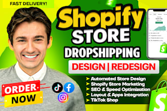 design or redesign shopify website, shopify dropshipping store, shopify website