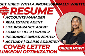 write a real estate agent, insurance broker, actuary, accounts manager resume cv