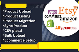 do bulk product upload, listing, sync product on shopify amazon etsy woocommerce