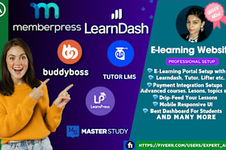 create elearning membership website using learndash, tutor lms, masterstudy etc