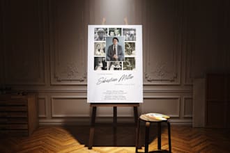 design a beautiful funeral or memorial photo poster in 24 hours