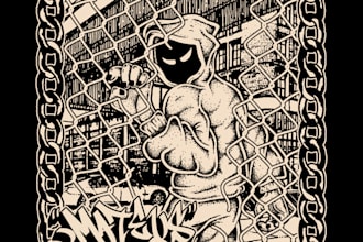 draw a hardcore punk rock chaos graffiti illustrations for bands