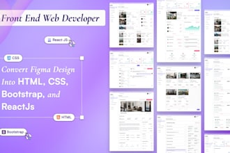 develop figma design into HTML, CSS, bootstrap, and reactjs