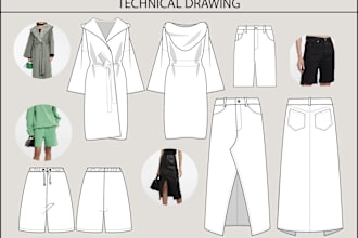 create technical flat sketch and tech pack