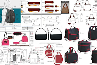 create detailed techpack design, leather handbag, patternmaker backpack, wallet