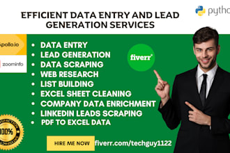 provide efficient data entry, b2b lead generation, and web research results