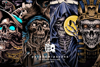 create detailed skull dark art heavy metal  for brand or band