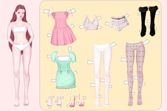 draw paper doll with clothes and accessories
