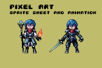 do pixel art character design, animation, retro pixel art