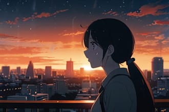 make anime lofi illustration for desktop wallpaper and videos