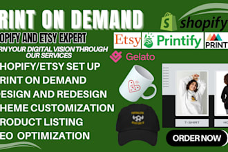 create a print on demand etsy or shopify store with printful, printify or gelato