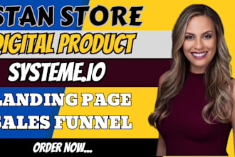 setup stan store, systeme io sales funnel, landing page, stan store design