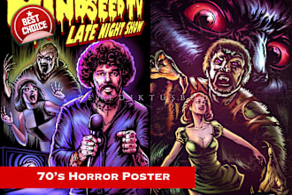 do vintage illustration, character, retro horror style art