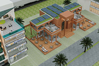 design commercial building exterior and interior with realistic render