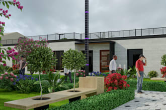 design commercial building exterior and interior with realistic render