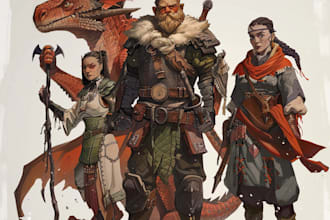 design a dnd character art and party for you