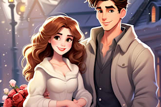 draw you cute disney couple portrait