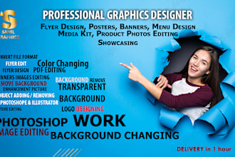 do photoshop work, design a professional flyer, banner, brochure, poster, menu