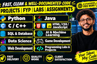 do cpp java python sql database html css assigned programming project developer