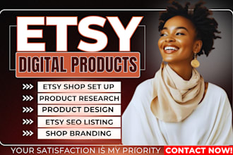 set up etsy shop, etsy digital products with etsy SEO listing, etsy shop set up