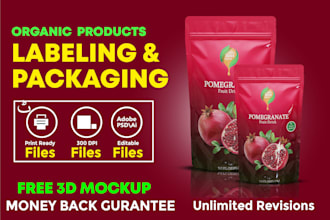 design minimal professional labels pouch packaging for organic food product