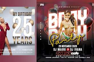 design birthday party, dj, nightclub music and event flyer