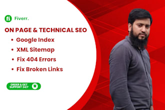fix on page and technical seo, xml sitemap, google index, 404 error